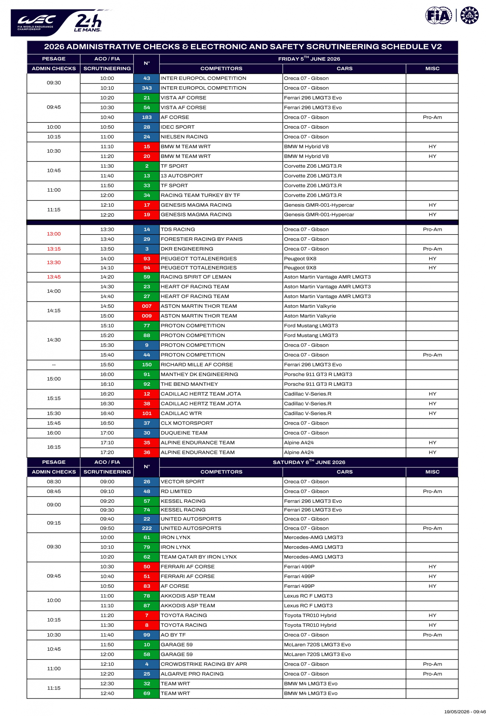 Calendrier du Pesage des 24h00 du Mans
                        2026